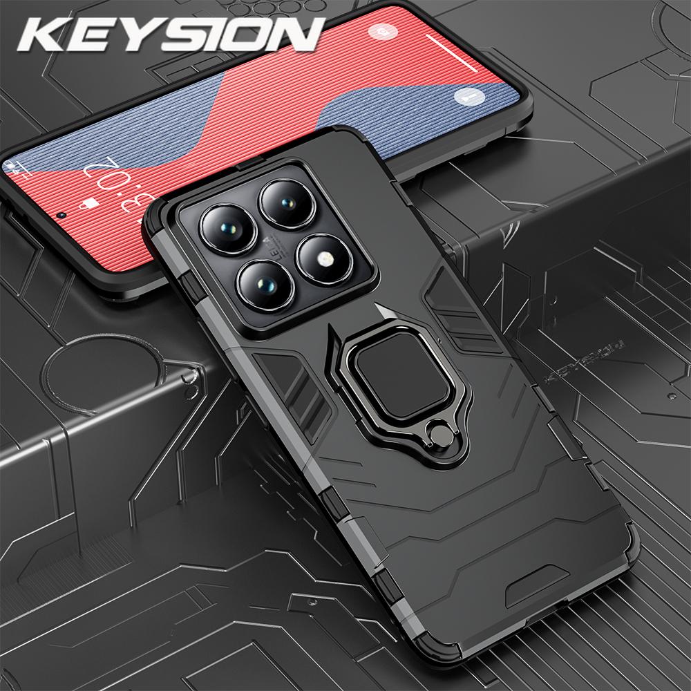 

KEYSION Противоударный бронированный чехол для Xiaomi 14T Pro 5G Мягкий силикон+ПК Кольцо-подставка Держатель Задняя крышка телефона для Xiaomi 14T 5G 14TPro for Xiaomi 14T чёрный