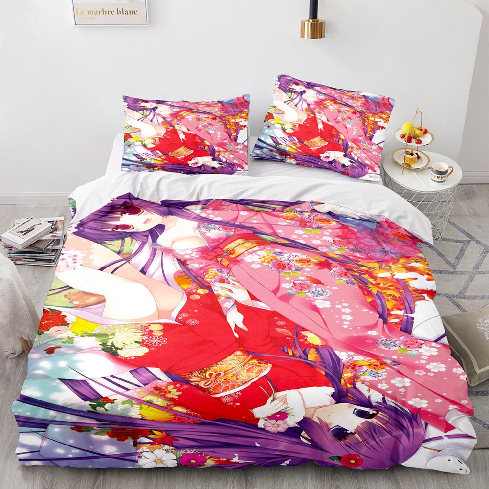 Kawaii Girl Bedding Set Single Twin Full Queen King Size Anime Girl Bed Set Aldult Kid Bedroom Duvetcover Sets 3D Pr Twin S