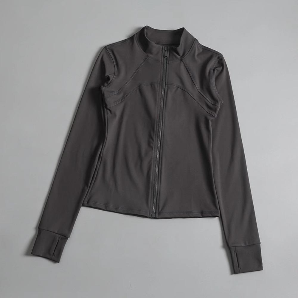 Женская высококачественная повседневная куртка с воротником-стойкой и длинными рукавами для бега тренировок фитнеса ветрозащитного костюма S темно серый 2378₽