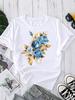 (Asian Size) Print O-neck style flower Fashion Female Casual Women's Top T Clothing Graphic Tee Short Sleeve T-shirts