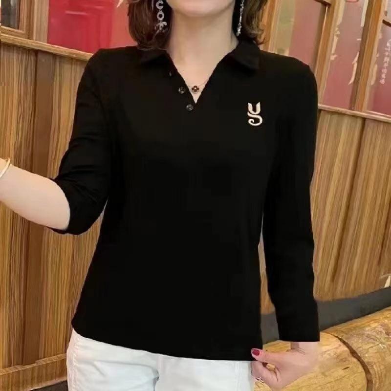 

Новая осенне-зимняя женская футболка с длинным рукавом и воротником поло для похудения и омоложения, базовая футболка 5XL