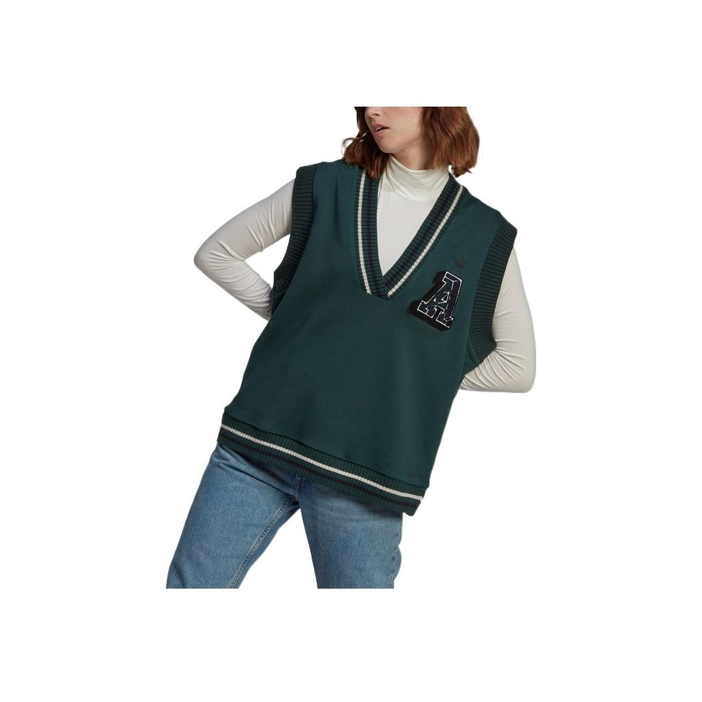 Adidas Originals Colorblock Logo Print V-Neck Vest Women Tops Green IA8323