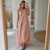 Women Casual Dress Women's Summer One Shoulder Beach Sundress, Pleated A-line Polyester Flowy Long Dress, Loose Travel Vacation Versatile
