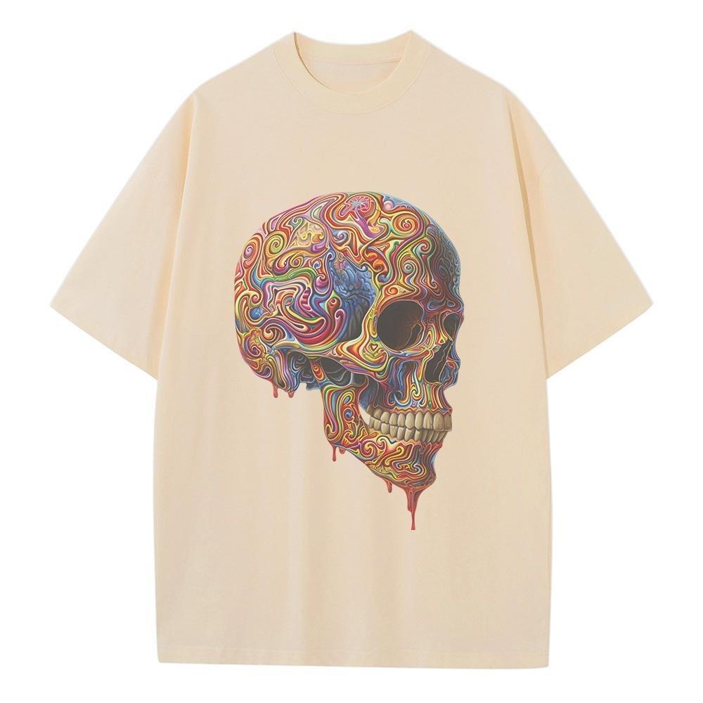 Summer Graphic T Shirts Pure Cotton Breathable Mens Womens Clothing Skull Tops Heavy Drop Shoulder Oversized T Shirt