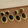Vintage Oval Natural Stone Beads Tiger Eye Metal Dangle Drop Earrings For Women Real Gold Plated Copper Casual Jewelry