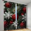 Set Of 2 Christmas Deer Bell Pine Branch Patterns Curtains Mount Digital Printed Polyester Living Room Kitchen Made Area Window Treatment