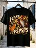 Unisex T-shirt I Cast PSPSPS T-Shirt with Red Robe Wizard Casting Golden Magic Toward an Orange Cat Sparkling Fanta