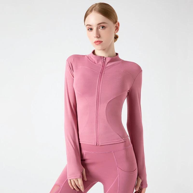 Long Sleeved Women Jacket Quick DryingTight Yoga Suit For Slimming Fitness Running Yoga Sports Zipper Stand Collar Casual Jacket