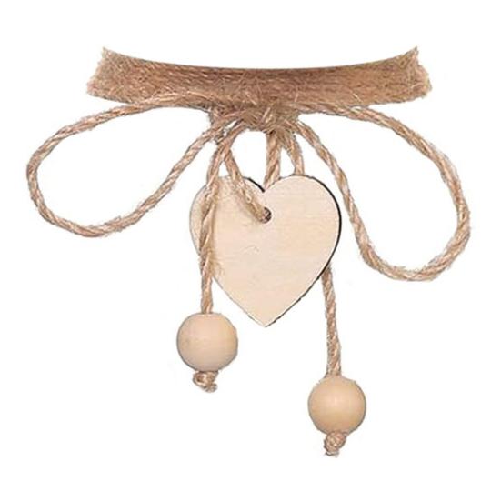 Vase Love Heart Decoration Rope Handmade Wood Bead Jute Rope with Love Heart Sign Crafts Gift Wrapping Packing Decorative Rope