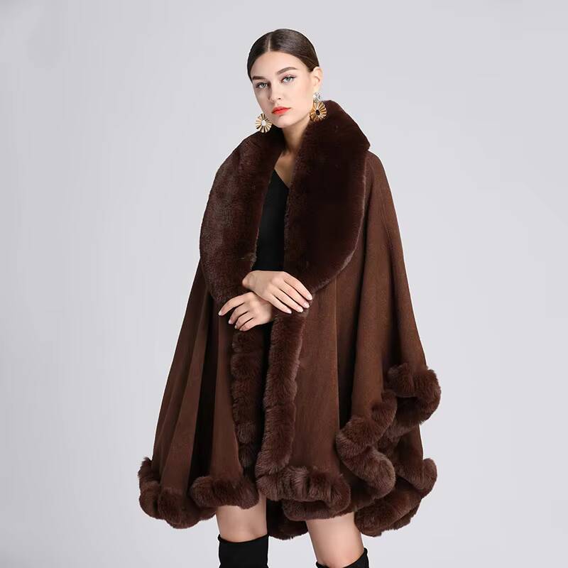 Imitation Fur Cape Women Winter Clothing Thick Warm Ponchos Female Shawl Cloak Cardigan Loose Long Coats