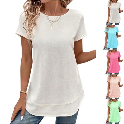 Women's Casual Round Neck Short Sleeve Loose Pullover Top In Multiple Colors