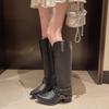 Fashion Hot Selling 2025 new Winter Punk Rivet Knee High Boots For Woman Pointed Toe Chunky Heels Vintage Riding Boots Women Shoes