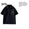 Men's Chinese Style T-Shirt Short Sleeve Lapel Tee Shirt Retro Loose Fit T-Shirt with Bamboo Embroidery Pattern for Daily Wear Street