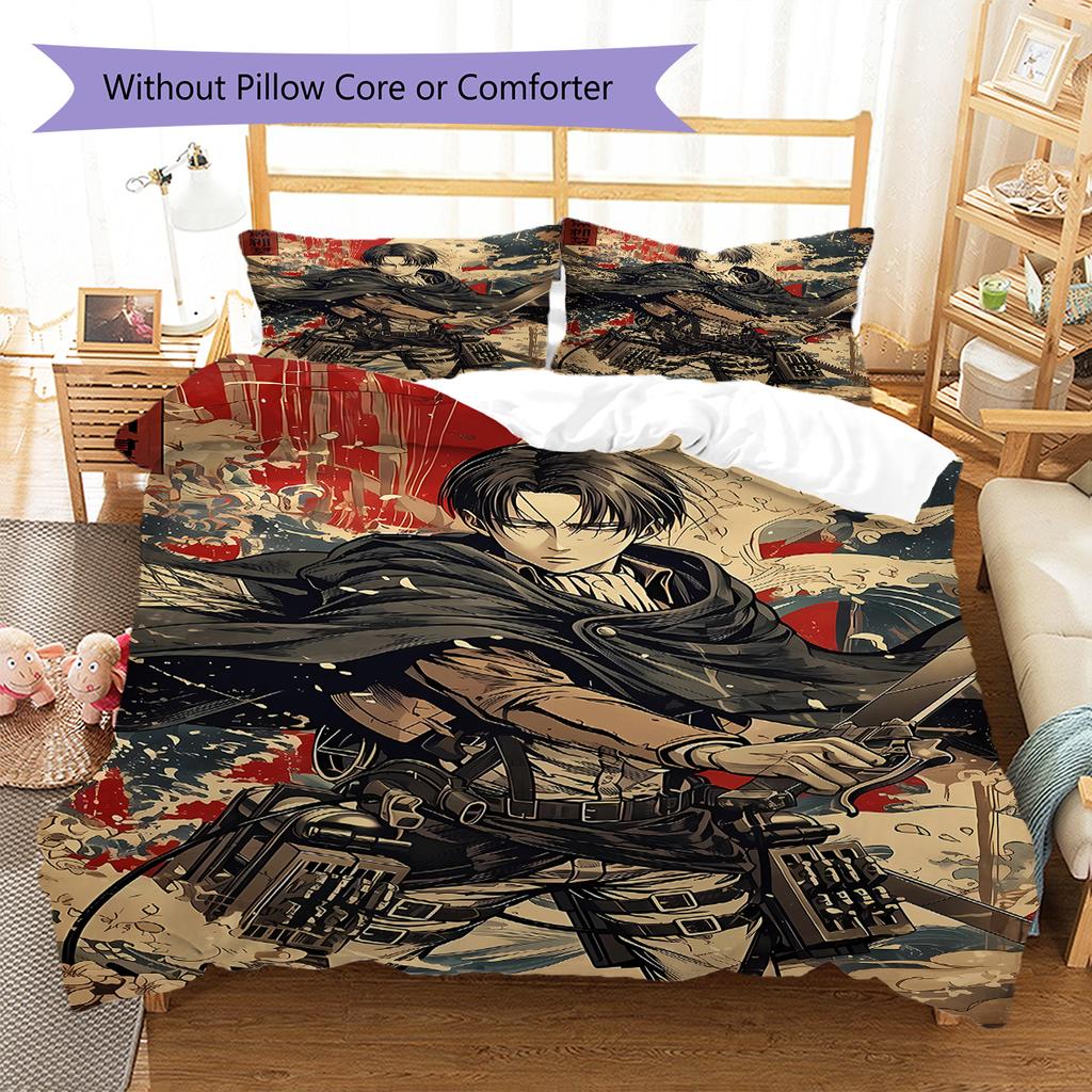 Attack on Titan Pattern Bedding,Quilt Set Quilt Cover Pillowcase Home Birthday Gift (1 * duvet cover + 2 * pillowcase, without core)