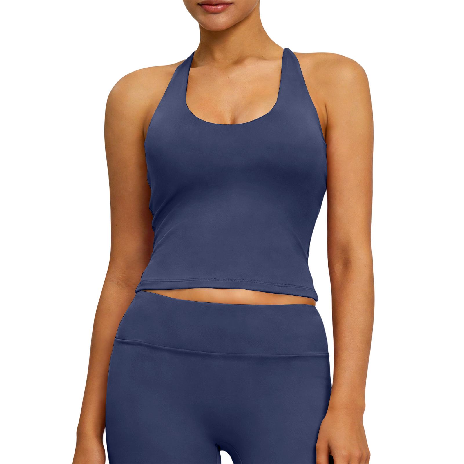 

Women’s Sleeveless Scoop Neck Ribbed Knit Cropped Tank Top Casual Fitted Stretchy Basic Shirt for Summer L синий