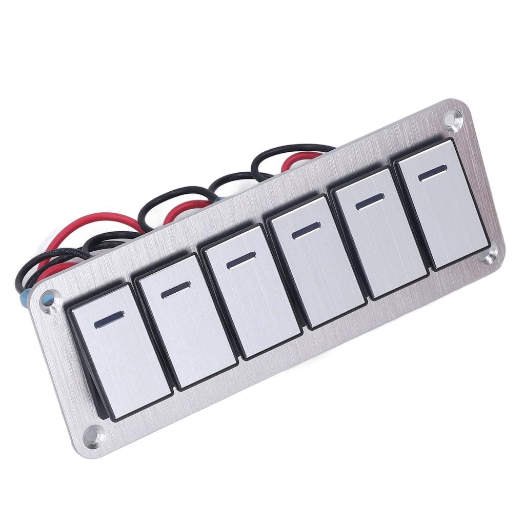Rocker Switch Panel 6 Gang Waterproof 5 Pin On Off Car Switches 12V‑24V Blue LED