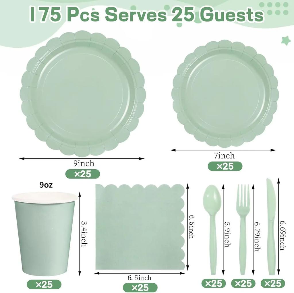 2025 New 175 PCS Lace Disposable Paper Plate Paper Cup Party Supplies Set Disposable Dining Plate for 25 People