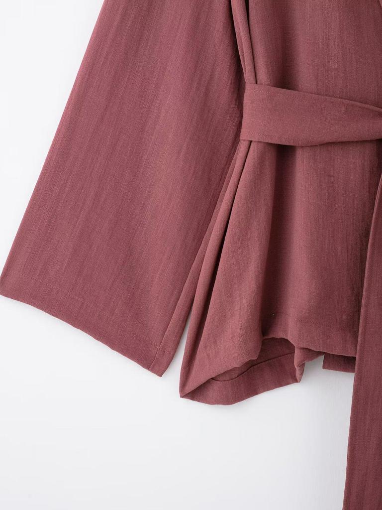 TAOP&ZA Women's Spring/Summer Belted Kimono-Style Outerwear with Casual Pants