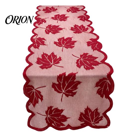 Halloween Pumpkin Table Runner Fall Decorations, Maples Leaves Lace Orange Seasonal Dining Room Tablecloth Runner, Autumn Harvest Thanksgiving