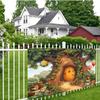 Bannière de fond de dessin animé d'arbre-maison en nid d'abeille plat 2D, décoration de fête d'anniversaire de forêt rurale pour salon
