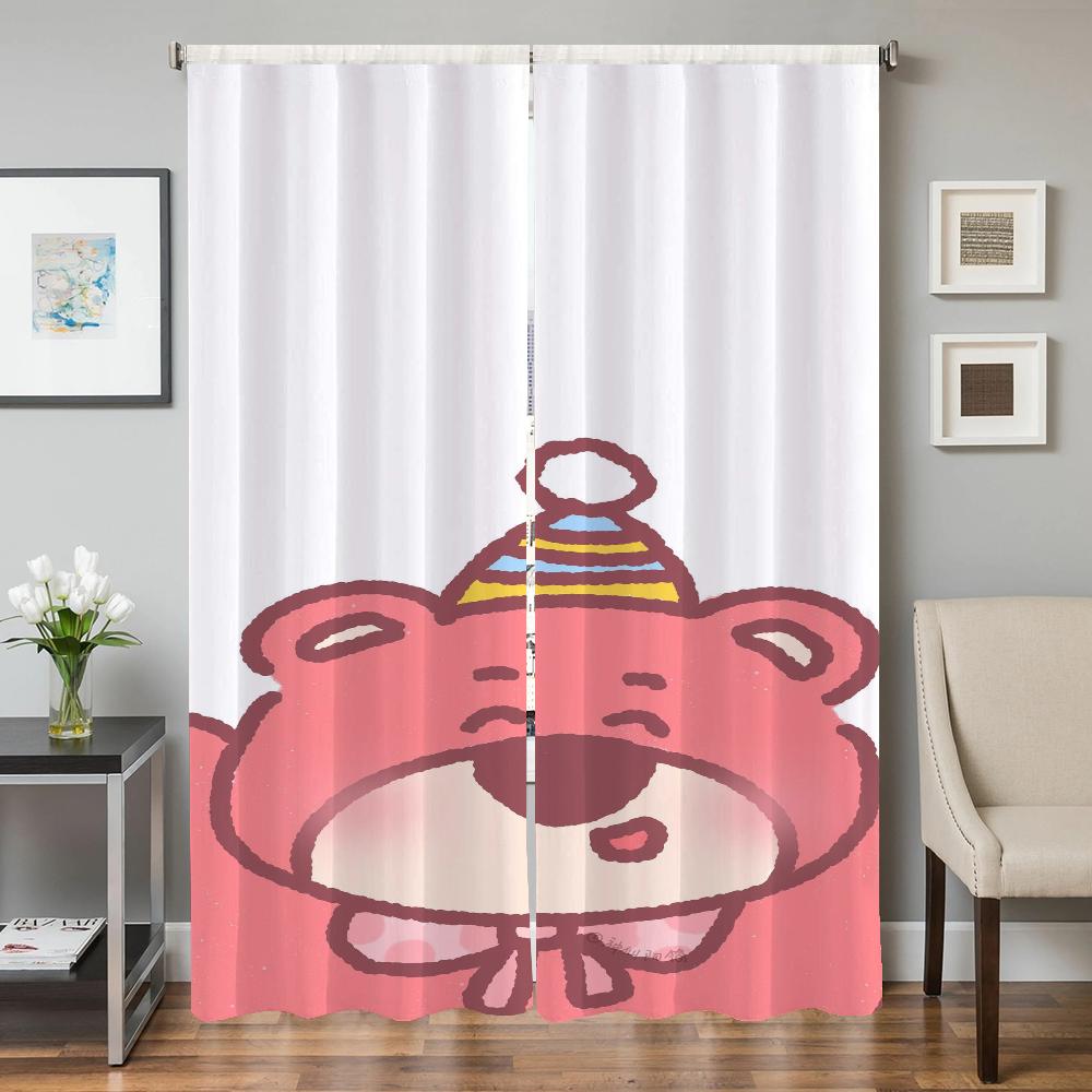 Window Kitchen Curtains for Living Room 2 Pieces Blackout Curtains Door Curtain S-strawberry B-bear Bedroom Decoration Partition