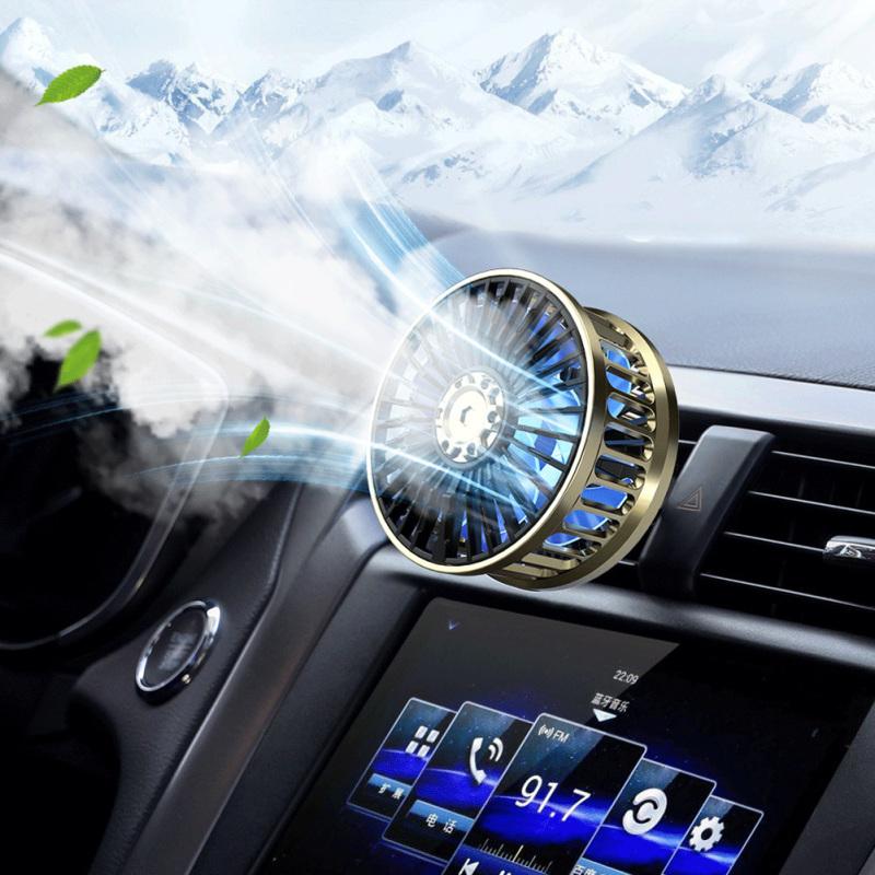 Ventilateur de voiture USB F210 à rotation multi-angle, double moteur, support de bureau pour pare-brise, refroidisseur automatique pour la maison et le bureau