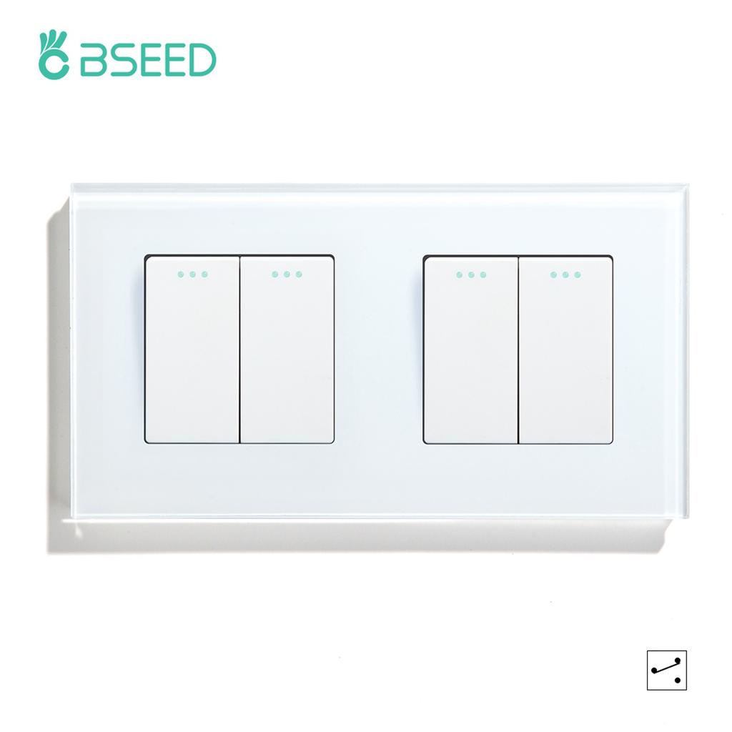 BSEED 1/2/3-fach Wandschalter 2-Wege Treppenlichtschalter Plus Typ-C USB-Steckdose EU-Standard Glaspanel