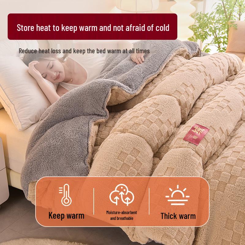 Lambswool & Coral Fleece Thickened Winter Quilt – Warm Cotton Bedding for Dormitory Single Bed