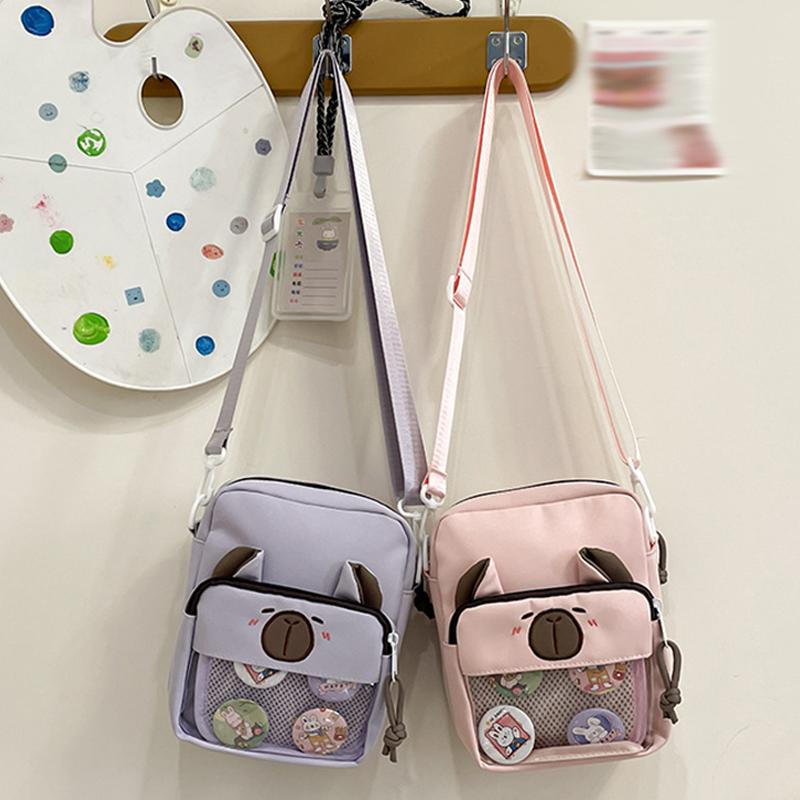 Kawaii Capybara Anime Crossbody Bag Versatile Student Casual Messenger Bag Sweet Translucent Cute Lightweight Canvas Multipurpose Shoulder Bag