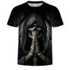 2026 Mens Streetwear Graphic Tee 3D Skull Print Loose Fit Crew Neck Short Sleeve Cotton T-Shirt