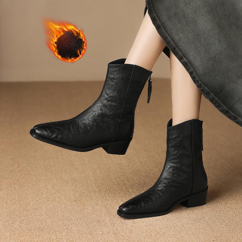 ZHR Women s Retro Chunky Heel Winter Boots 37