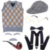 Grandfather Set Halloween Old Man Costume Set Grandpa Hat  Glasses Eyebrows Moustache for 100th Day of School