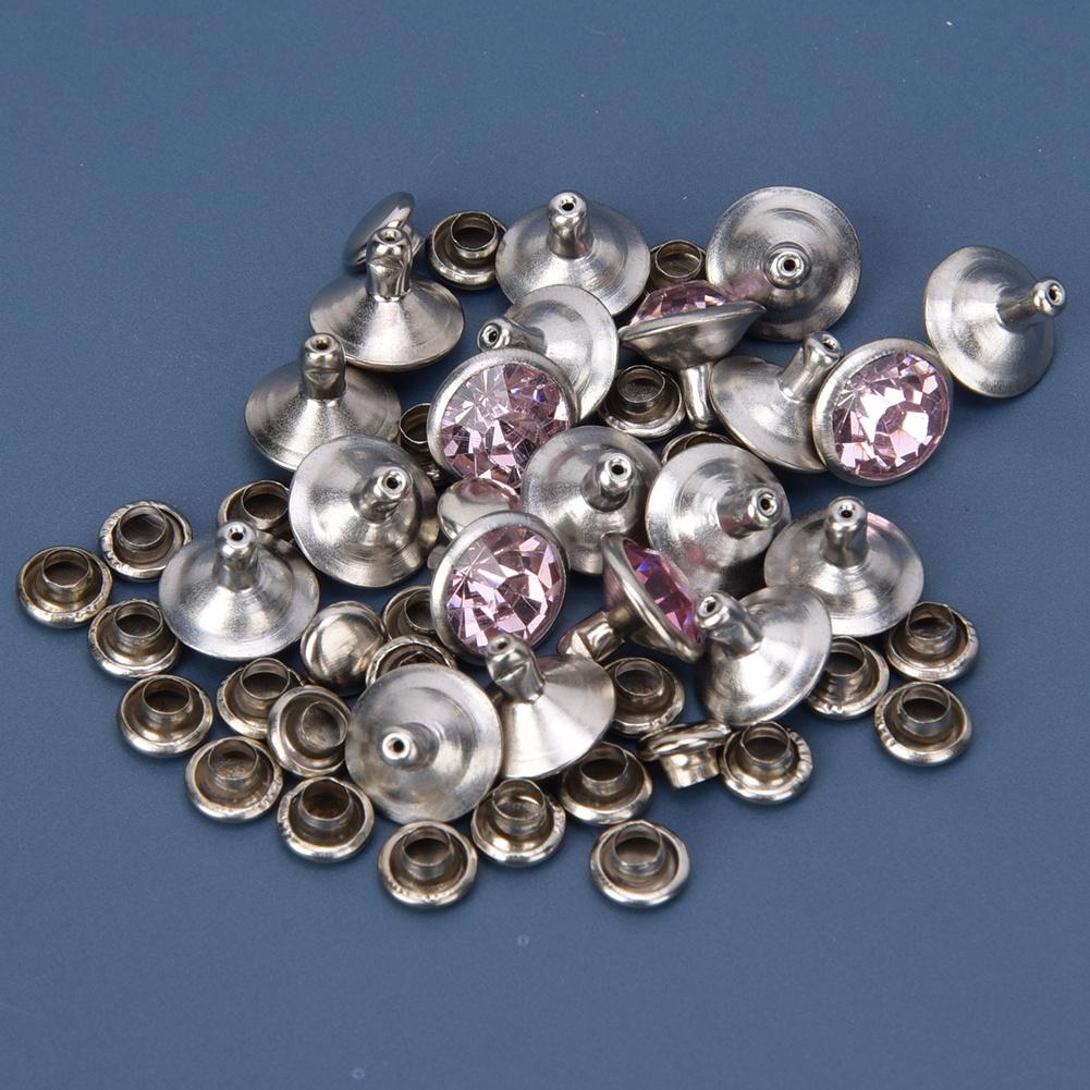 20 Set Rhinestone Rivet Colorful Silver Side DIY Bag Shoes Clothes Decoration 10mm10mm Silver Side Pink Rhinestone