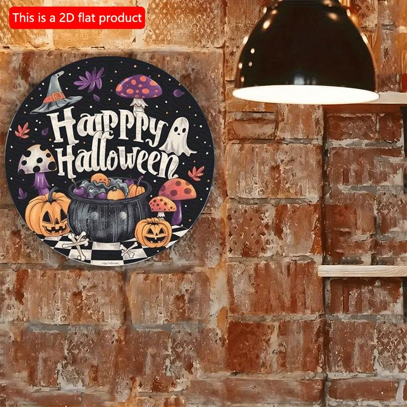 2d Flat 20*20cm, Home Decoration, "Happy Halloween" Circular Wooden Creative Decorative Logo, for Home, Cafe, Kitchen, Bar, Office Wall Decor.