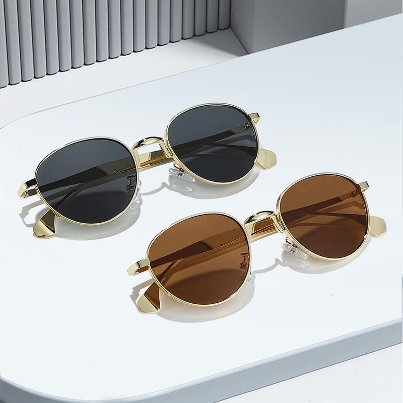 Car Sunglasss 2pcs Vintage Oval Metal Punk Sun Glasses Women Luxury Brand Designer Shades Fashion Small Frame Casual Eyewear