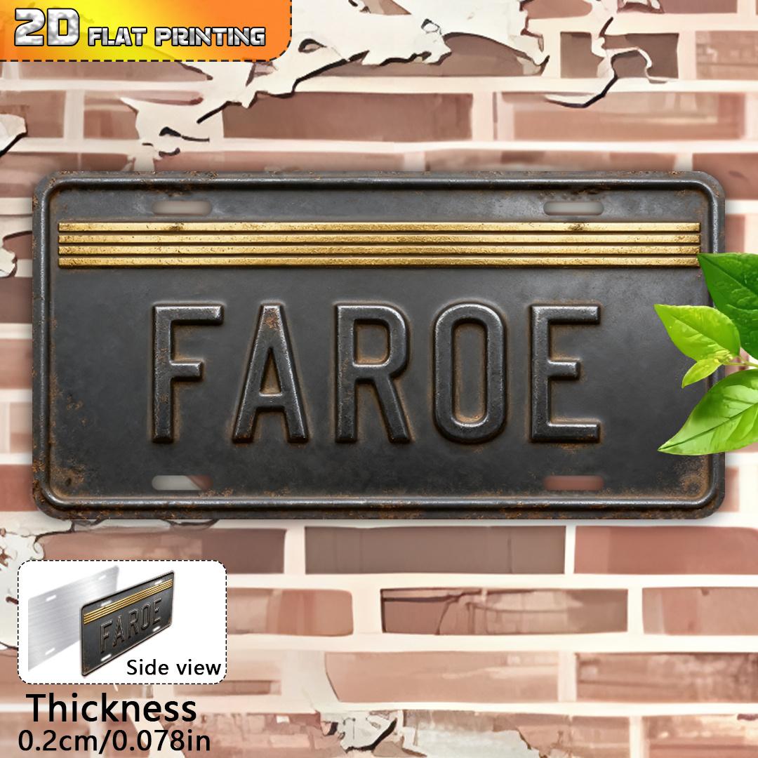 

D Flat Printing Vintage Distressed FAROE with Gold Stripes Rustic Metal Finish Illustration Aluminum Tin Painting License 15x30cm(5.9x7.8inch)