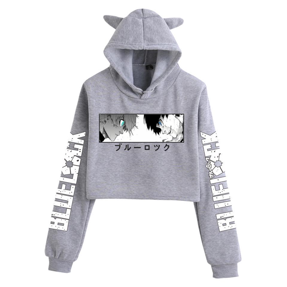 Blue Lock Damen Kapuzenpullover mit Katzenohren - Beliebter Print, Lässig, Herbst/Winter