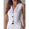 Completo Gilet a Righe per Donna Estate Casual Scollo a V Top con Bottoni Tasca Pantaloni Larghi Completi Due Pezzi per Donna Elegante