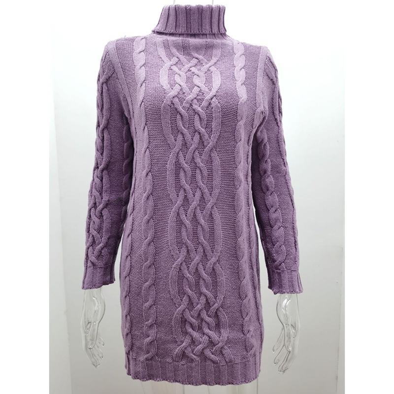 Autumn and Winter Long Sleeve Casual Knitted Sweater Dress Women Vintage Slim Fit Solid Knitted Dress Women Elegant Turtleneck Sexy Lady Dresses 24905