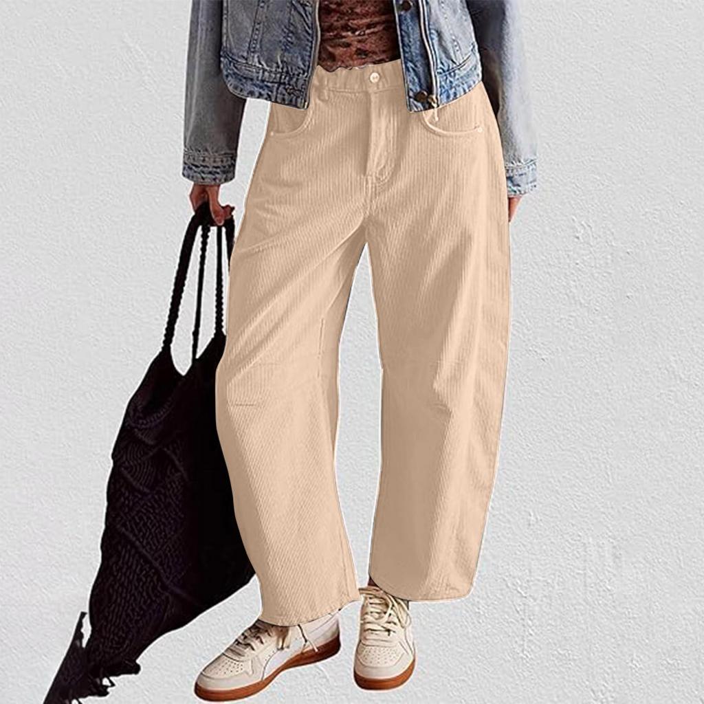 Women's Corduroy Pants Casual Women's Solid Color Corduroy Loose Straight Pants