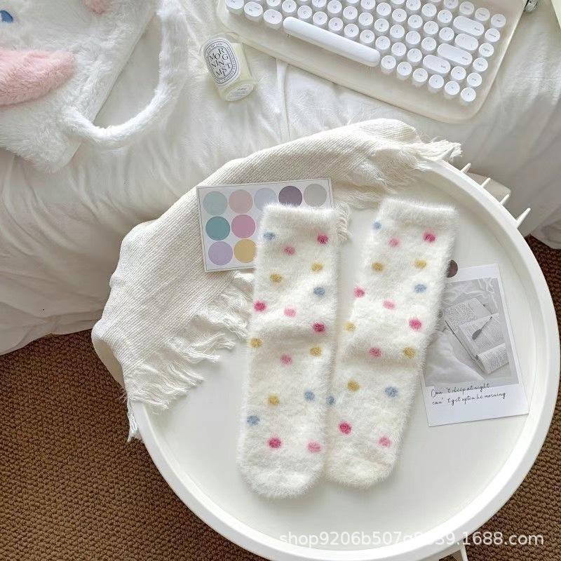 

Mink Plush Plush Autumn And Winter Warm Coral Plush Sleep Socks Medium Tube Socks Children Thickened Cute Home Sleep Socks One size