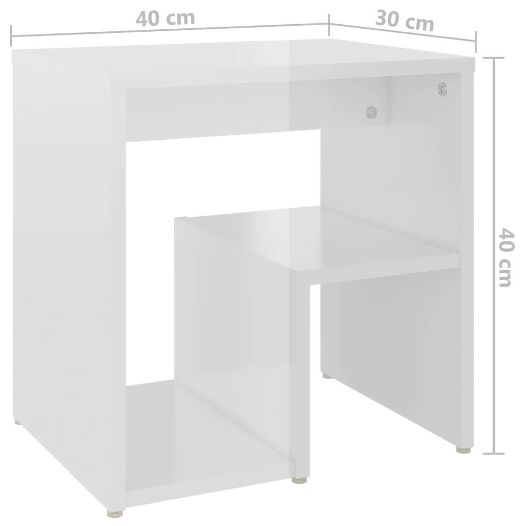 Nightstand High Gloss White 40 X 30 X 40 Cm Engineered Wood