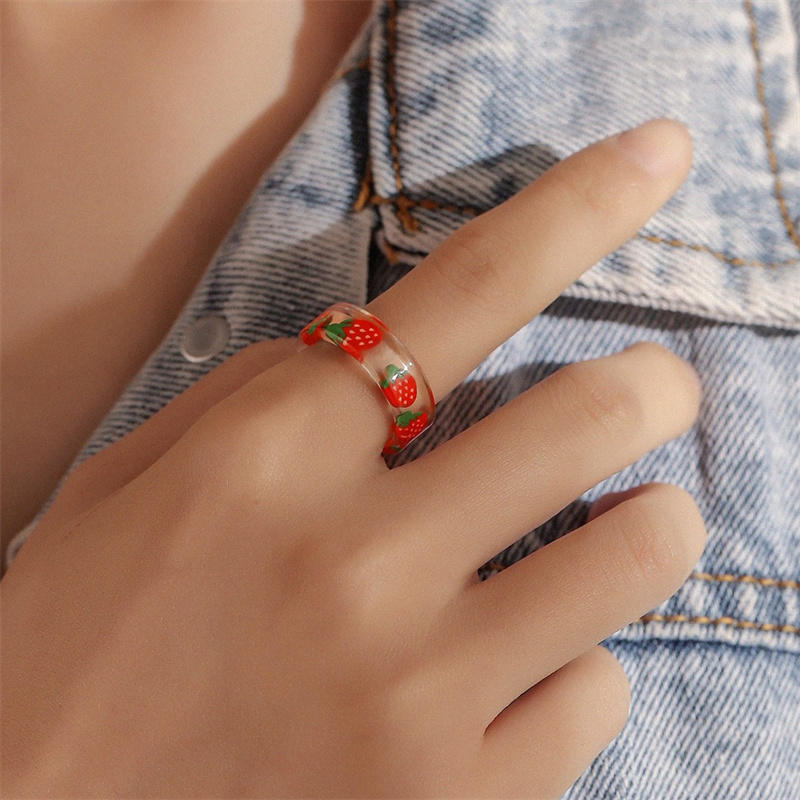 New Small Fresh Transparent Ring Women Colorful Sweet Resin Round Fruit Rings For Women Girls Geometric Summer Fashion Jewelry