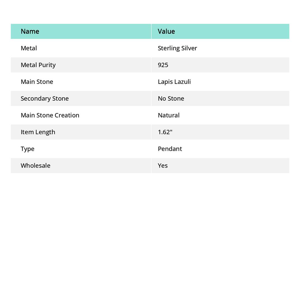 Lapis Lazuli Gemstone Handmade 925 Sterling Silver Jewelry Pendant 1.62" n6M53