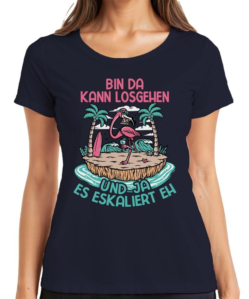 Im Here Can Go Escalated Flamingo Beach Party Holiday Island Ladies Tshirt S