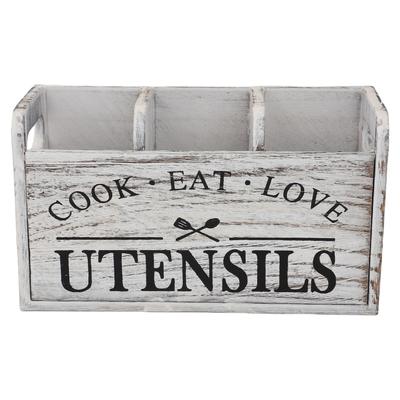 Kitchen Utensil Holder Vintage Storage Box Wooden Cutlery Organizer for Long Spoons Tongs Spatulas Forks