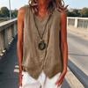Women Tops Crew Neck Sleeveless Side Buttons Decor Asymmetric Design Pullover