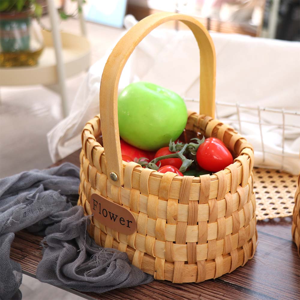 Rustic Style Handwoven Flower Basket with Handle Serving Basket Organizer Basket Handmade Picnic Basket Flower Arrangement