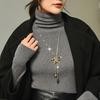 Fashionable Elegant Marquise Flower Pendant Long Sweater Chain – Artificial Crystal Gray, Perfect Fall Winter Accessory for Women, Ideal Gift