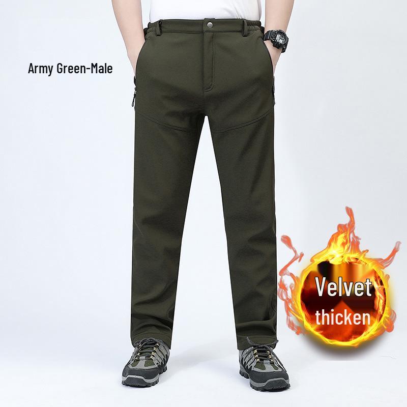 Men's Fleece-Lined Softshell Hiking Pants - Windproof, Warm, and Wear-Resistant for Outdoor Use